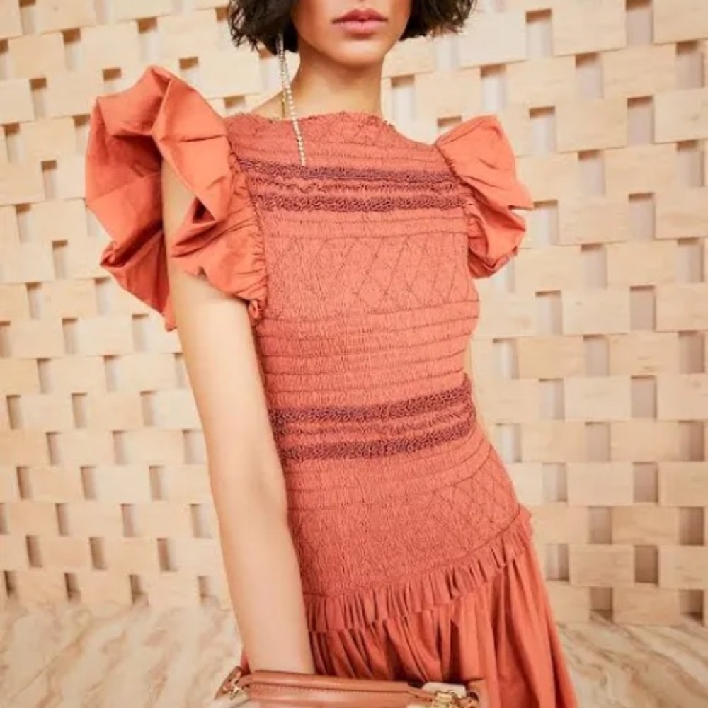 Nwt Ulla Johnson Smocked Flutter Sleeve Cotton Po… - image 7